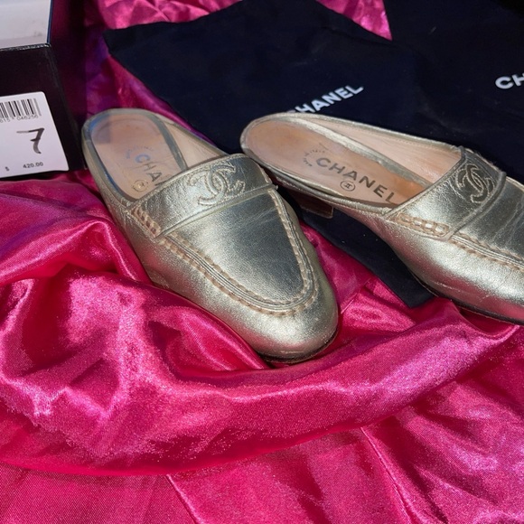 Chanel Gold Slip-On Loafers - Picture 1 of 12